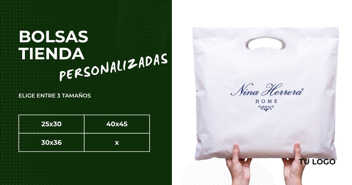 Bolsas tipo riñón compostables personalizadas para tiendas