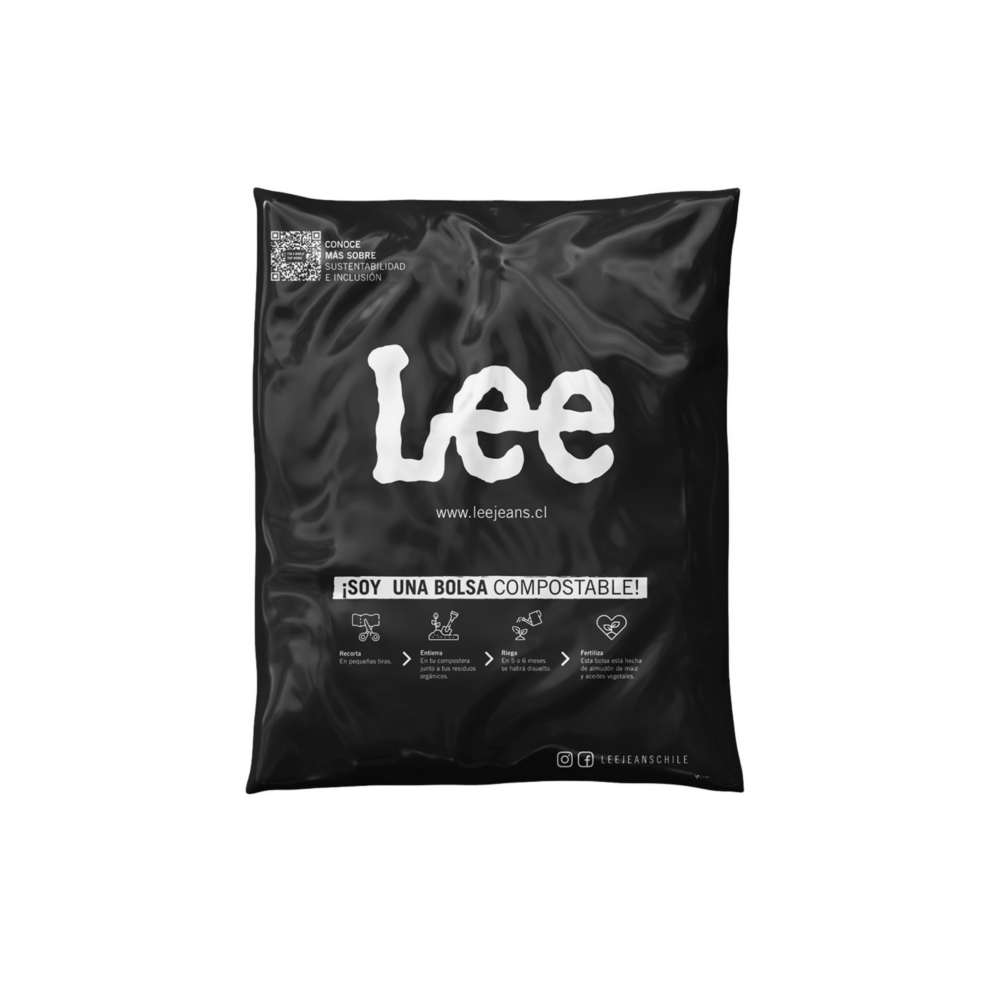 Bolsa courier compostable negra personalizada con logo 30x36 cm sobre de envío para ropa y e-commerce Vinder Chile