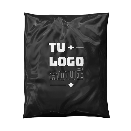 Bolsa courier personalizada negra 20x26 almidón de maíz marca Vinder envío de productos e-commerce con logo personalizado Vinder.