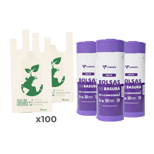 Pack Depto Compostable - 100 bolsas 35x45 y 3 rollos 50x70