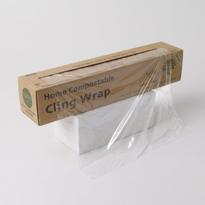 Rollo de film adherente compostable para alimentos de 45 cm x 300 m y 13 micrones extra grueso con certificación FDA.