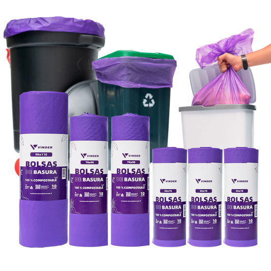 Pack Basura Compostable - 3 50x70, 2 70x90, 1 90x110 (morada o verde según stock)