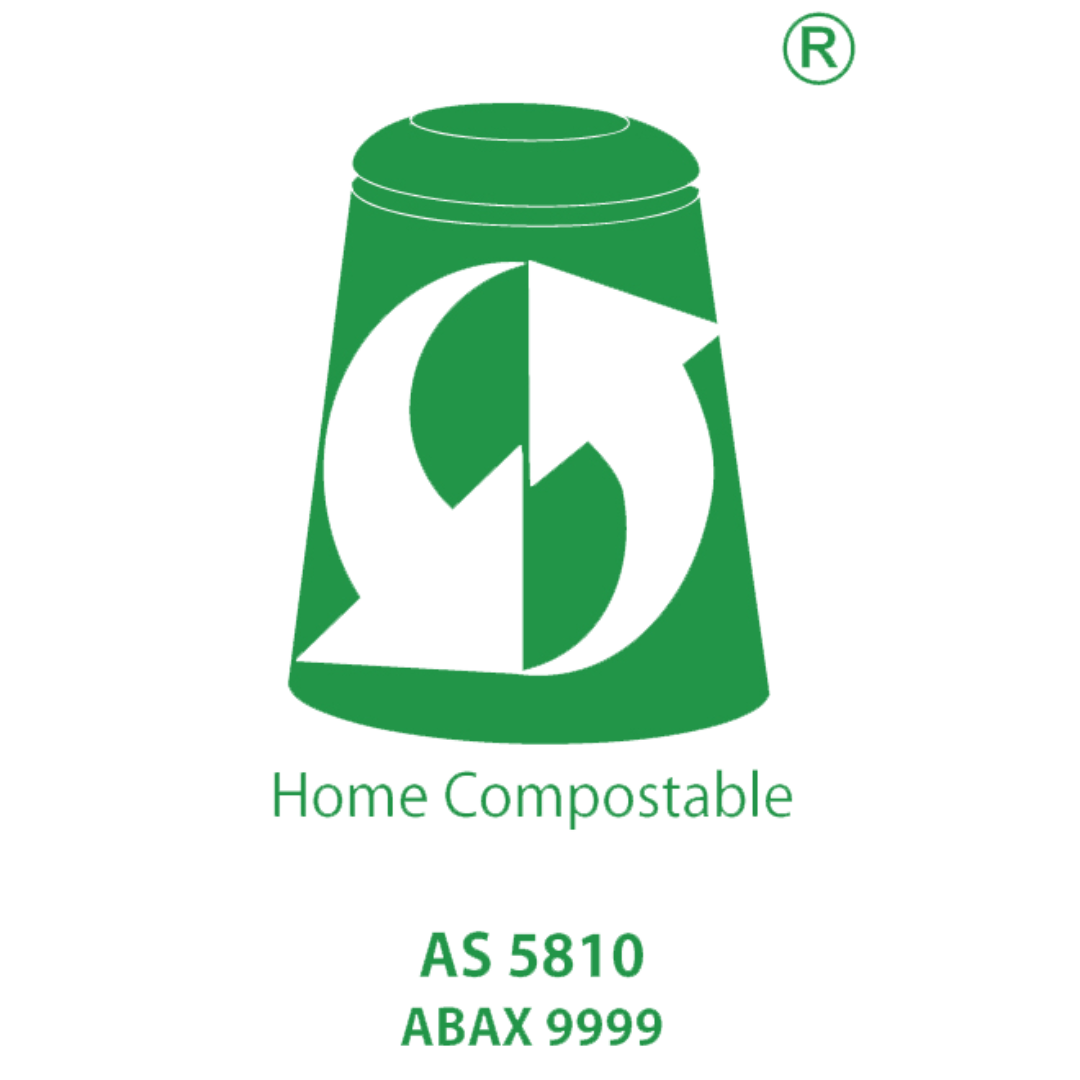 Logo de certificación Home Compostable estándar AS 5810 que asegura que los productos Vinder son aptos para compostaje domiciliario.
